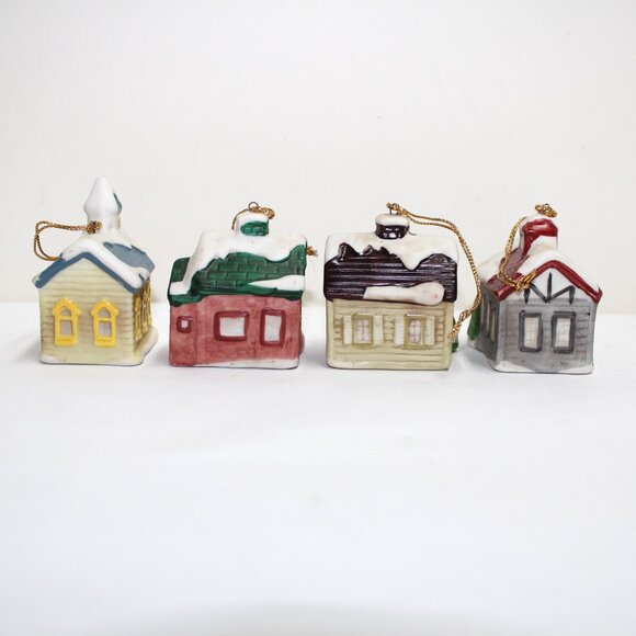 Vintage HOMCO #5555 Set of 4 Christmas Village Building Ornaments - Original Box - Picture 5 of 10
